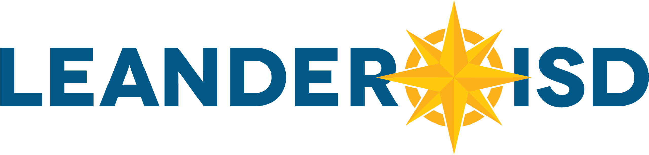 Leander ISD logo with two-tone gold compass rose and blue type